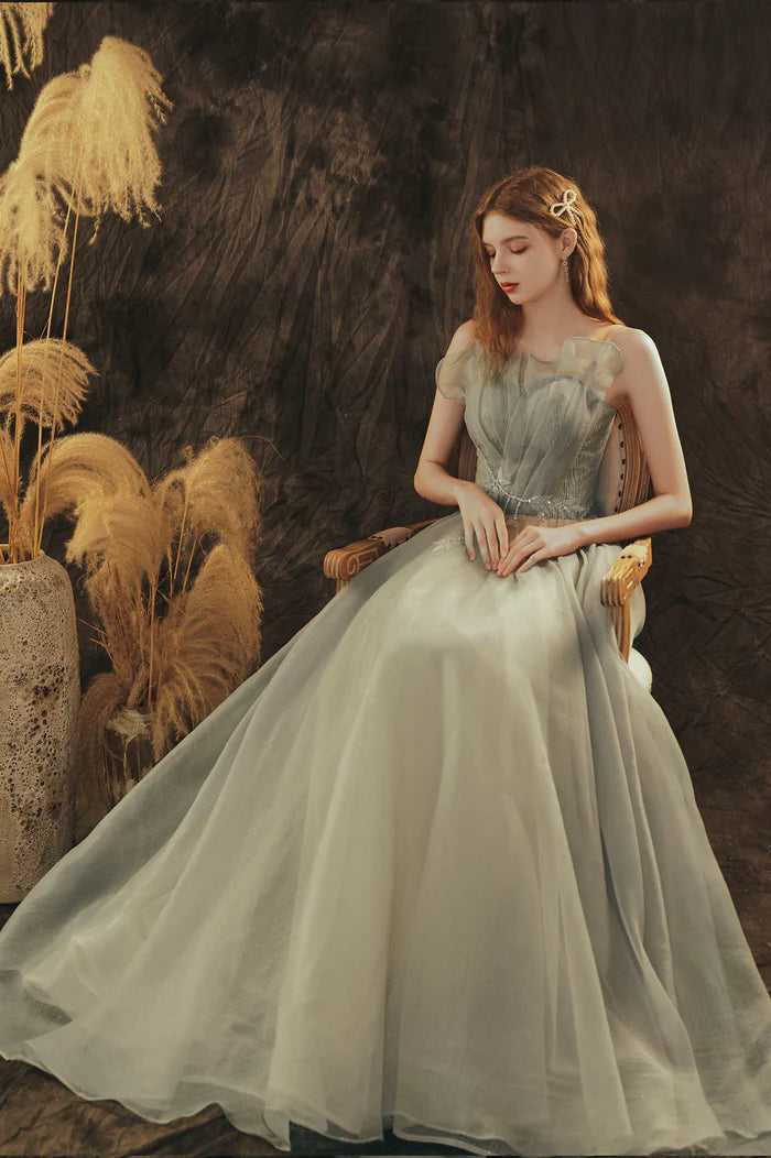 Cute Spaghetti Strap Tulle Long Formal Dress, A-Line Evening Party Dress